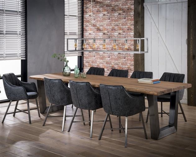 Industriële eettafel Tristan acaciahout boomstam 300x100 cm - 