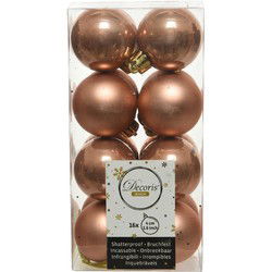 Decoris kleine kerstballen - 16x st - terra bruin - 4 cm - kunststof - Kerstbal