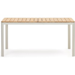 Kave Home - Bona 100% buitentafel van massief teakhout en aluminium met witte afwerking 160 x 90 cm