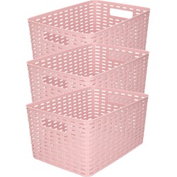 3x stuks rotan gevlochten opbergmand/opbergbox kunststof - Oud roze - 22 x 33 x 16 cm - Opbergbox