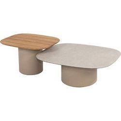 Taste Demi set van 2 coffee tafels keramiek print & teak latte 50 x 60 en 70 x 80 cm
