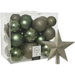 Kerstballen set 26x stuks kerstballen en ster piek mos groen kunststof - Kerstbal