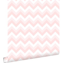 ESTAhome behang zigzag motief zacht roze en wit - 53 cm x 10,05 m - 128857