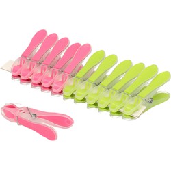 PlasticForte Wasknijpers -12x - groen/roze - kunststof /metaal - 8 cm - Knijpers