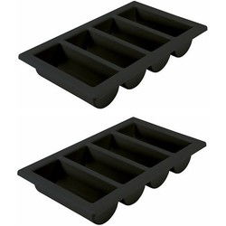 Horeca bestekbak/bestekhouder - 2x - zwart - 53x32x10 cm - 4 vakken - Bestekbakken