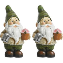 2x stuks buitenlamp/tuinlamp tuinkabouter beeldje Jorge 24 cm tuinman solar figuur - Tuinbeelden