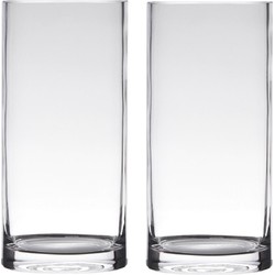 Set van 2x stuks transparante home-basics cylinder vorm vaas/vazen van glas 20 x 12 cm - Vazen