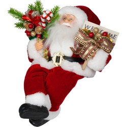 Kerstman beeld - H30 cm - rood - flexibele benen - kerstpop - Kerstman pop