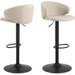Barkruk Beige/Zwart Stof - Zithoogte 82cm - Valerie - Set van 2