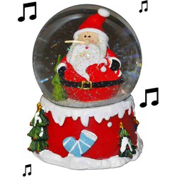 Sneeuwbol/snowglobe kerstman met muziek 10 cm - Sneeuwbollen