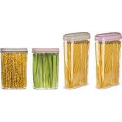 Plasticforte Voedselcontainers set - 4 stuks - beige/licht roze - 2350/1500ml - kunststof - Voorraadpot