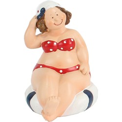 Home decoratie beeldje dikke dame zittend - rood badpak - 10 cm - Beeldjes