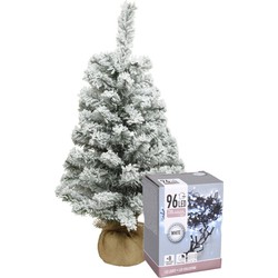 Mini kerstboom - 60 cm - met sneeuw en kerstverlichting helder wit - Kunstkerstboom