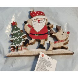 Kerst houten decoratie - Kerstboom met kerstman en rendier