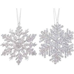 2x Kersthangers figuurtjes zilveren sneeuwvlok/ster 12 cm glitte - Kersthangers