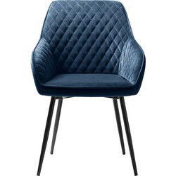 Eetkamerstoel Blauw Met Armleuning - Velvet - Stoel Milton - Set van 2