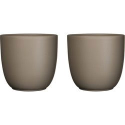Mica Decorations Plantenpot - 2x - taupe bruin - keramiek - 25 x 23 cm - Plantenpotten