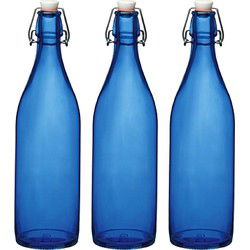 Bormioli rocco waterfles beugeldop - 4x - blauw transparant - 1000 ml - Weckpotten