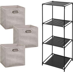 5Five Opbergrek Smartrack - met 3x mandjes stof - beige - 34 x 98 cm - Opbergkastjes