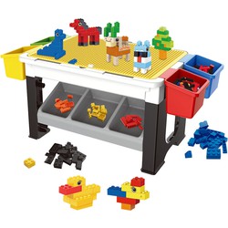 Decopatent® - Speeltafel met bouwplaat (geschikt voor Lego® blokken) en vlakke kant. Kindertafel met 7 Opbergbakken - Bouwtafel