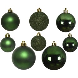 52x stuks kunststof kerstballen donkergroen (pine) 6-8-10 cm glans/mat/glitter - Kerstbal