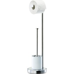 1x Wc-borstels met wc-rolhouder zilver metaal 60 cm - Toiletborstels