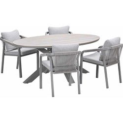 Garden Impressions Tarera tuinset 5-delig dakar sand - Tulli tuintafel 180x115 cm - light teak vironwood