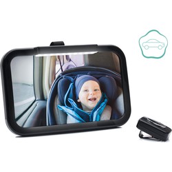Fillikid - Baby Autospiegel Met Verlichting XL - Verstelbare Achterbank Spiegel Baby - 360° Draaibaar - Onbreekbaar Acrylglas