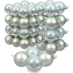 60x stuks glazen kerstballen mintgroen (oyster grey) 6, 8 en 10 cm mat/glans - Kerstbal