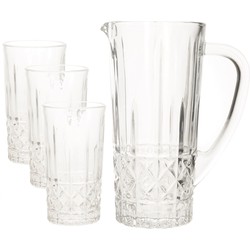 Vivalto Schenkkan/karaf - 1L - 6x drinkglazen - glas - 250 ml - Drinkglazen