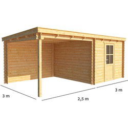 Blokhut met overkapping Els 550 cm bij 300 cm diep Lessenaarsdak