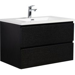 Badplaats Badkamermeubel Set Angela 80cm - Zwart Houtnerf  - Badmeubel met Wastafel