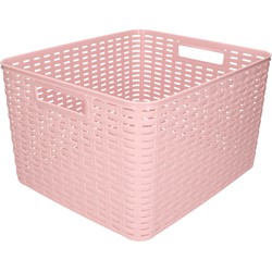 Rotan gevlochten opbergmand/opbergbox kunststof - Oud roze - 34 x 40 x 23 cm - Opbergbox