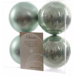 Decoris Kerstballen - 4x st - mintgroen - D10 cm - kunststof - Kerstbal