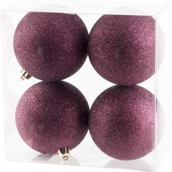 Cosy & Trendy Kerstballen - 4 stuks - donkerroze - kunststof - 10 cm - Kerstbal