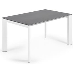 Kave Home - Axis uitschuifbare tafel porselein met Vulcano Roca afwerking en witte poten 140 (200) cm