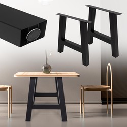 ML-Design Set van 2 tafelpoten A-vorm, zwart, 70x72 cm, gemaakt van staal