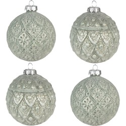 Clayre & Eef Kerstbal Set van 4  Ø 8 cm Groen Glas Kerstdecoratie