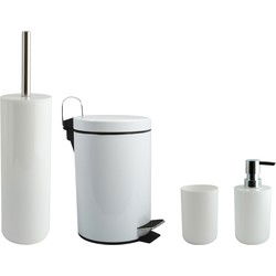 MSV Toiletborstel in houder/beker/zeeppompje/pedaalemmer set Moods - kunststof - wit - Badkameraccessoireset