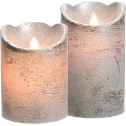Led kaarsen combi set 2x stuks zilver 10 en 12 cm - LED kaarsen