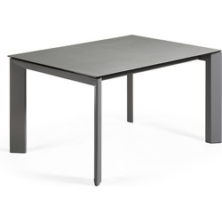 Kave Home - Axis uitschuifbare tafel van porselein met antraciet stalen poten 140(200)cm