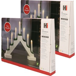 Set van 2x stuks kaarsenbruggen wit met LED verlichting warm wit 7 lampjes 42 cm - kerstverlichting figuur