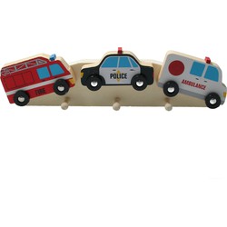 The Toycompany Houten Kapstok ‒ Kinderkapstok ‒ Politie Auto & Hulpdiensten 32 cm