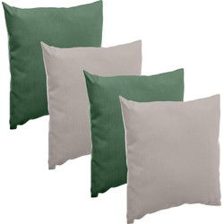 Bank/sier/tuin kussens voor binnen/buiten set 4x stuks olijfgroen/taupe 40 x 40 cm - Sierkussens