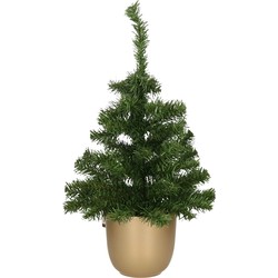 Kunst kerstboom/kunstboompje groen in gouden pot H60 cm - Kunstkerstboom