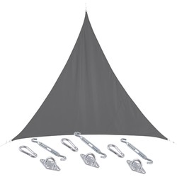 Schaduwdoek/zonnescherm Curacao driehoek grijs 4 x 4 x 4 meter met ophanghaken - Schaduwdoeken