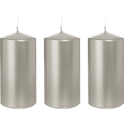 3x Kaarsen zilver 6 x 12 cm 40 branduren sfeerkaarsen - Stompkaarsen