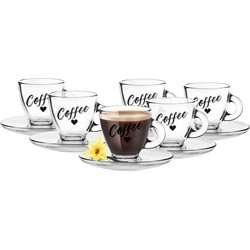 Glasmark Espresso/koffie glazen - met schotels - glas - 6x stuks - 85 ml - Koffie- en theeglazen