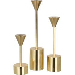 J-line - Set Van Drie Kandelaars Emma Aluminium Blinkend Goud - 7.5x7.5x37cm