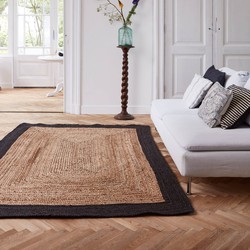 Jute Vloerkleed Rechthoek Naturel/Antraciet Bruin,Antraciet,Zwart - 140 x 190 cm - (S)